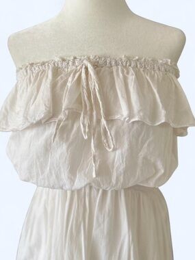 Cream Off Shoulder Ruffle Boho Festival Western Fairy Dress Large